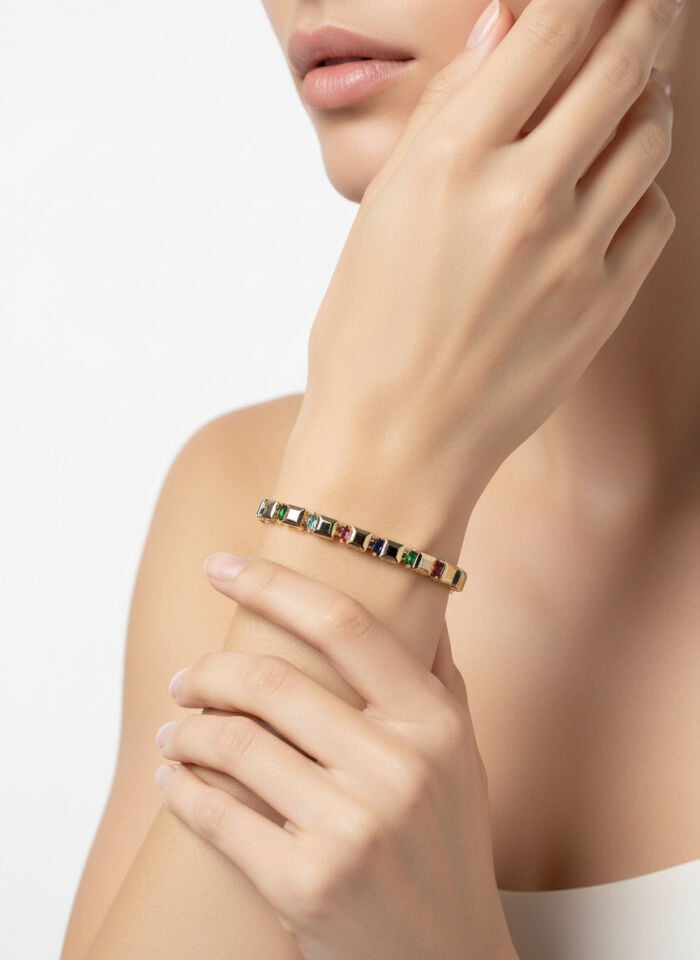 Valmont Accessories Kadın Gold Renk Renkli Taşlı Sıra Taş Detaylı Bileklik