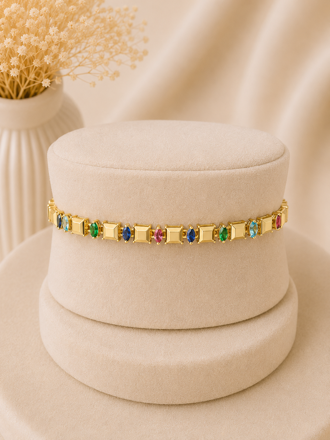 Valmont Accessories Kadın Gold Renk Renkli Taşlı Sıra Taş Detaylı Bileklik