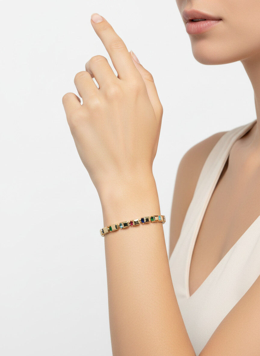 Valmont Accessories Kadın Gold Renk Renkli Taşlı Sıra Taş Detaylı Bileklik