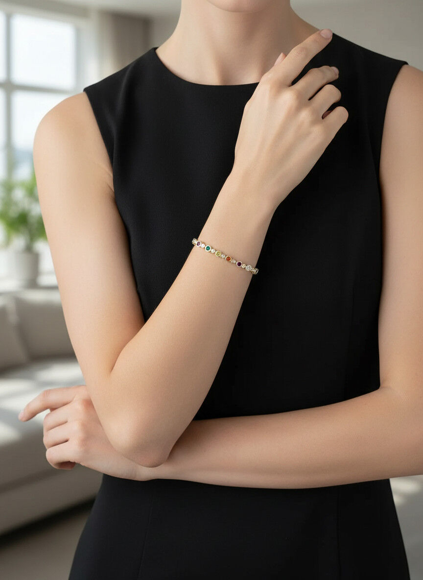 Valmont Accessories Kadın Gold Renk Renkli Taşlı Yuvarlak Detaylı Bileklik