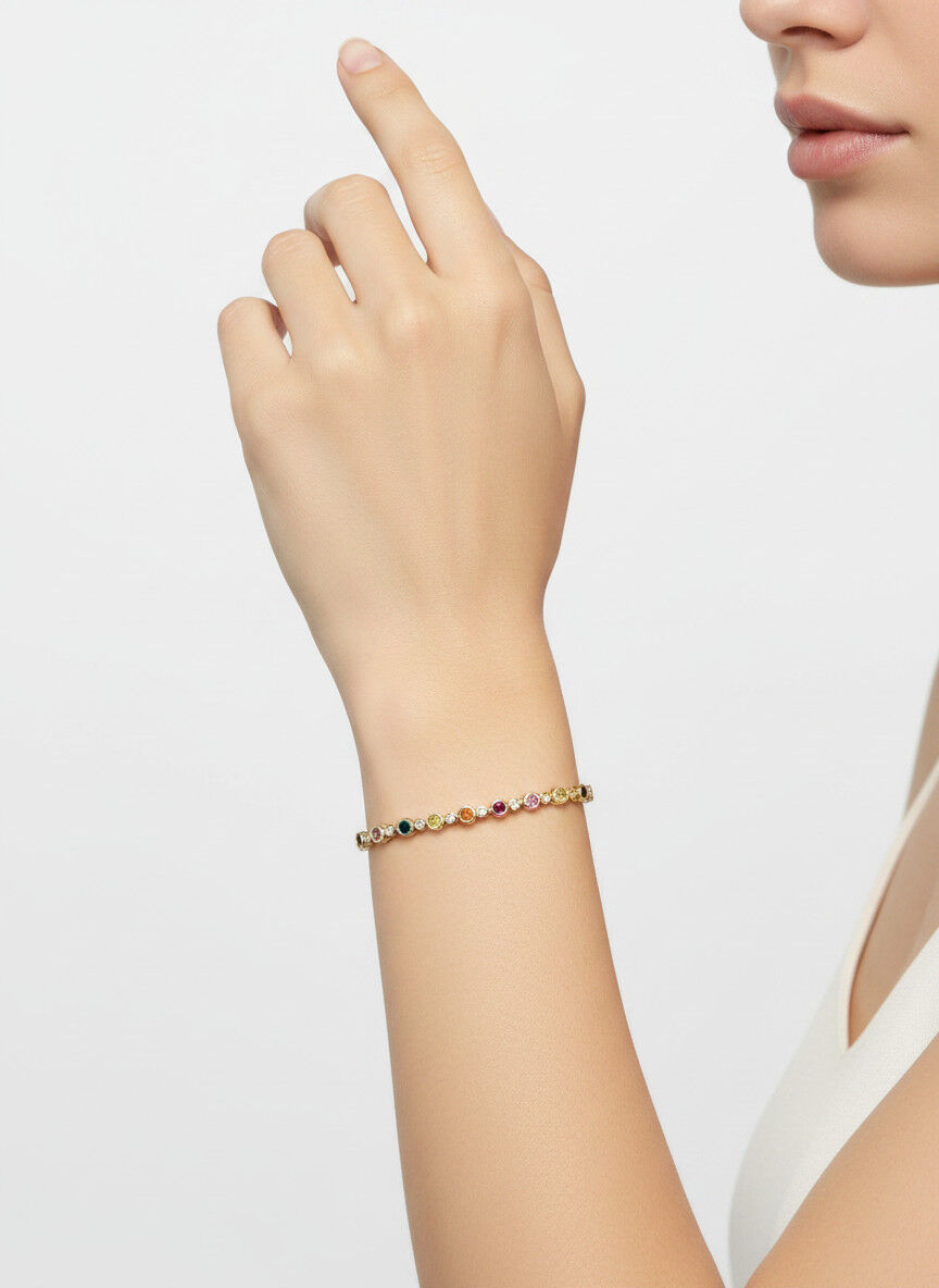 Valmont Accessories Kadın Gold Renk Renkli Taşlı Yuvarlak Detaylı Bileklik