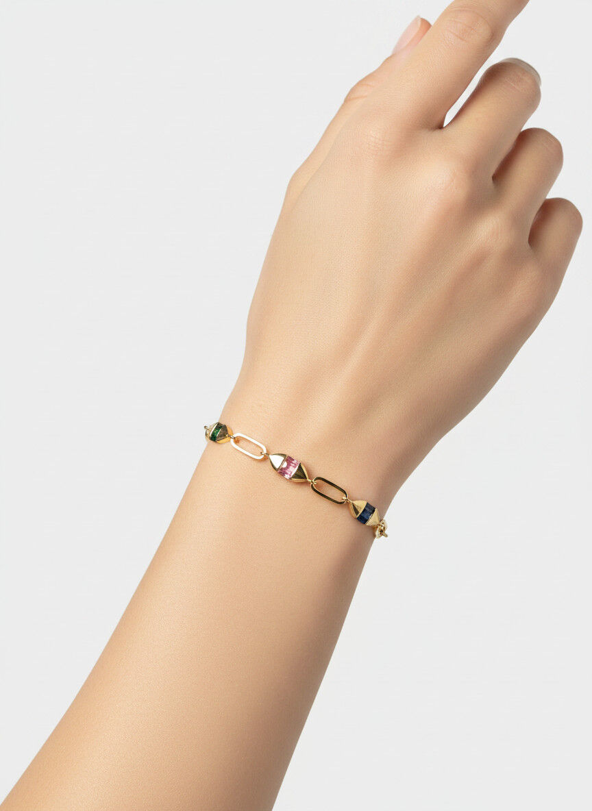 Valmont Accessories Kadın Gold Renk Renkli Baget Taşlı Zincir Bileklik