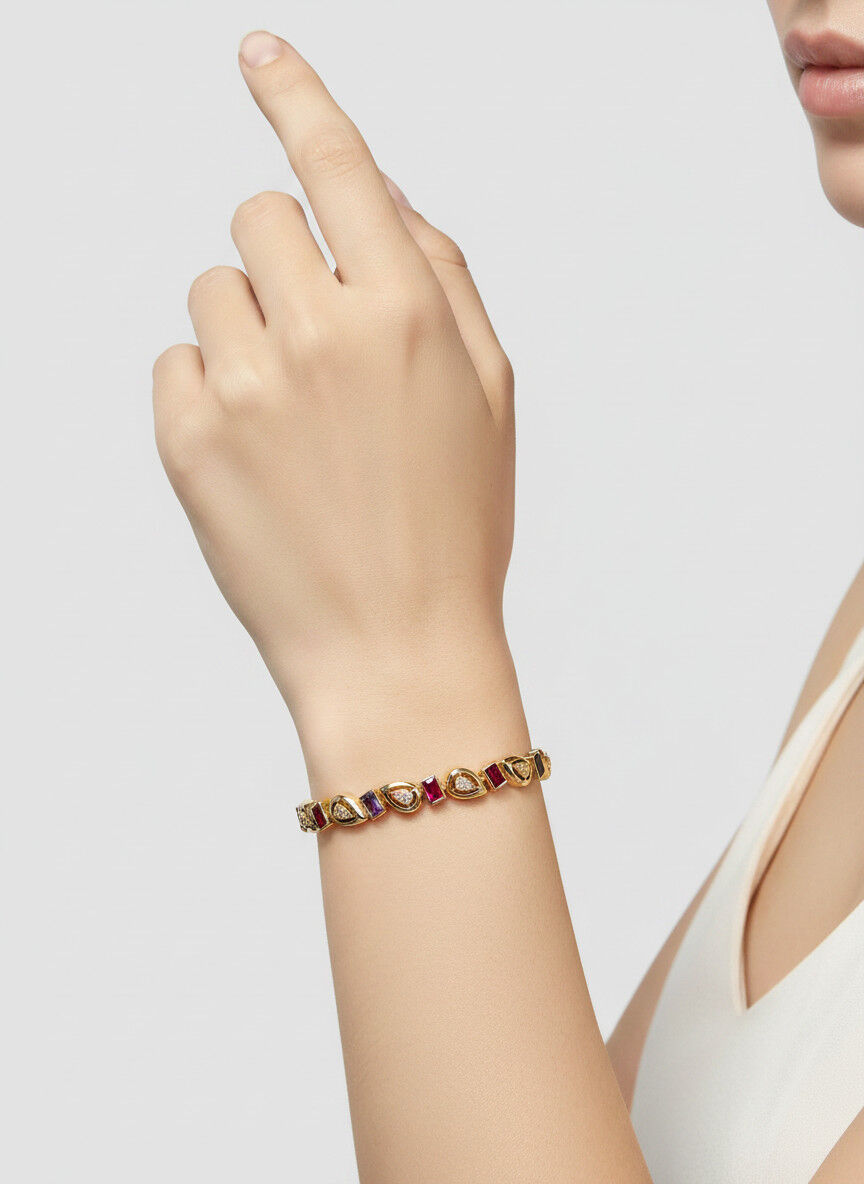 Valmont Accessories Kadın Gold Renk Renkli Baget Taşlı Damla Detaylı Bileklik