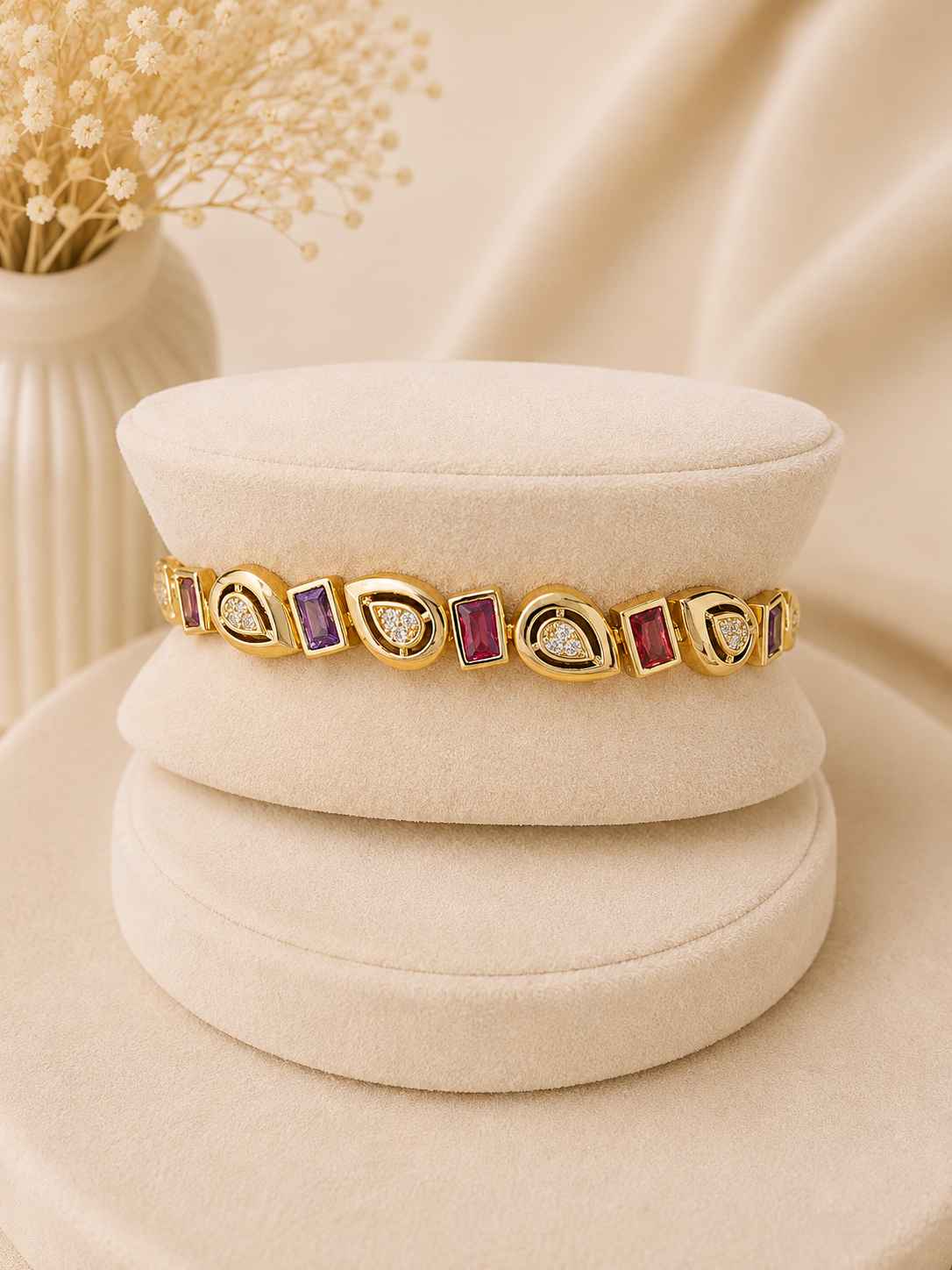 Valmont Accessories Kadın Gold Renk Renkli Baget Taşlı Damla Detaylı Bileklik