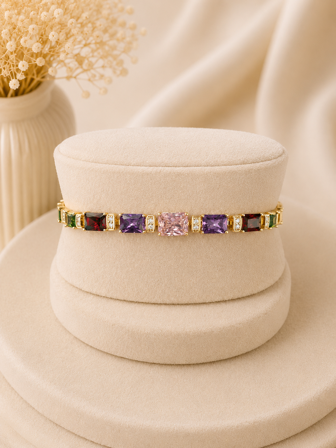 Valmont Accessories Kadın Gold Renk Çok Renkli Baget Taşlı Bileklik