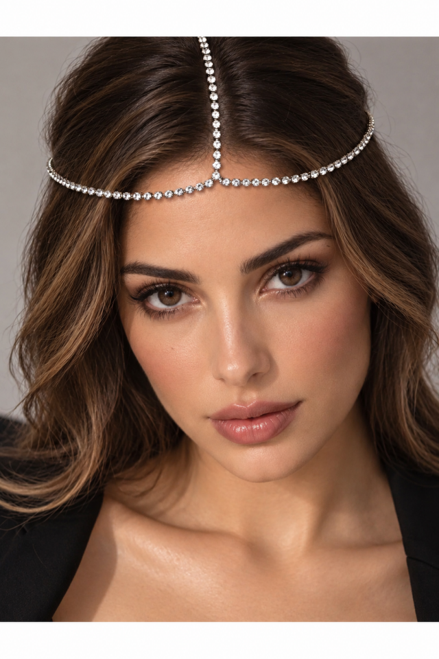 Valmont Accessories Kadın Kristal Taşlı Alın Zinciri Su Yolu Bohem Saç Aksesuarı Özel Gün Kutlama Tacı